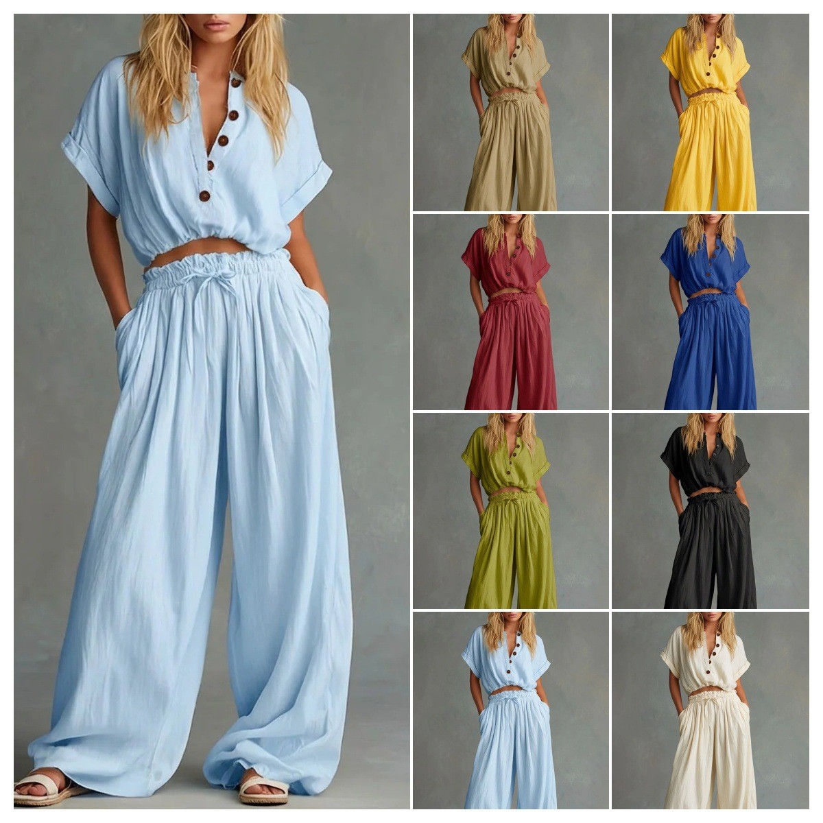 Crop Blouse Linen - 2 Pieces Set For Woman Blouse