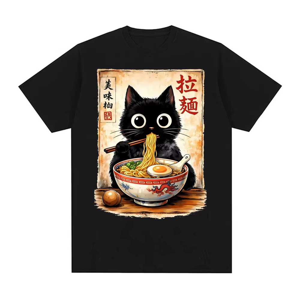 Summer Clothing Essentials Men - 2026 Kawaii Ramen Cat Retro Japanese