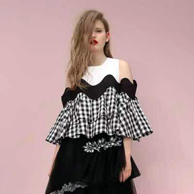 Crop Blouse Linen - Young Girls Ruffles Blouses New Black