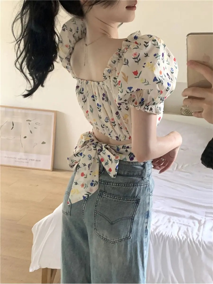 Blouses Women Floral Printed B - огляд і ціна Crop Blouse Linen