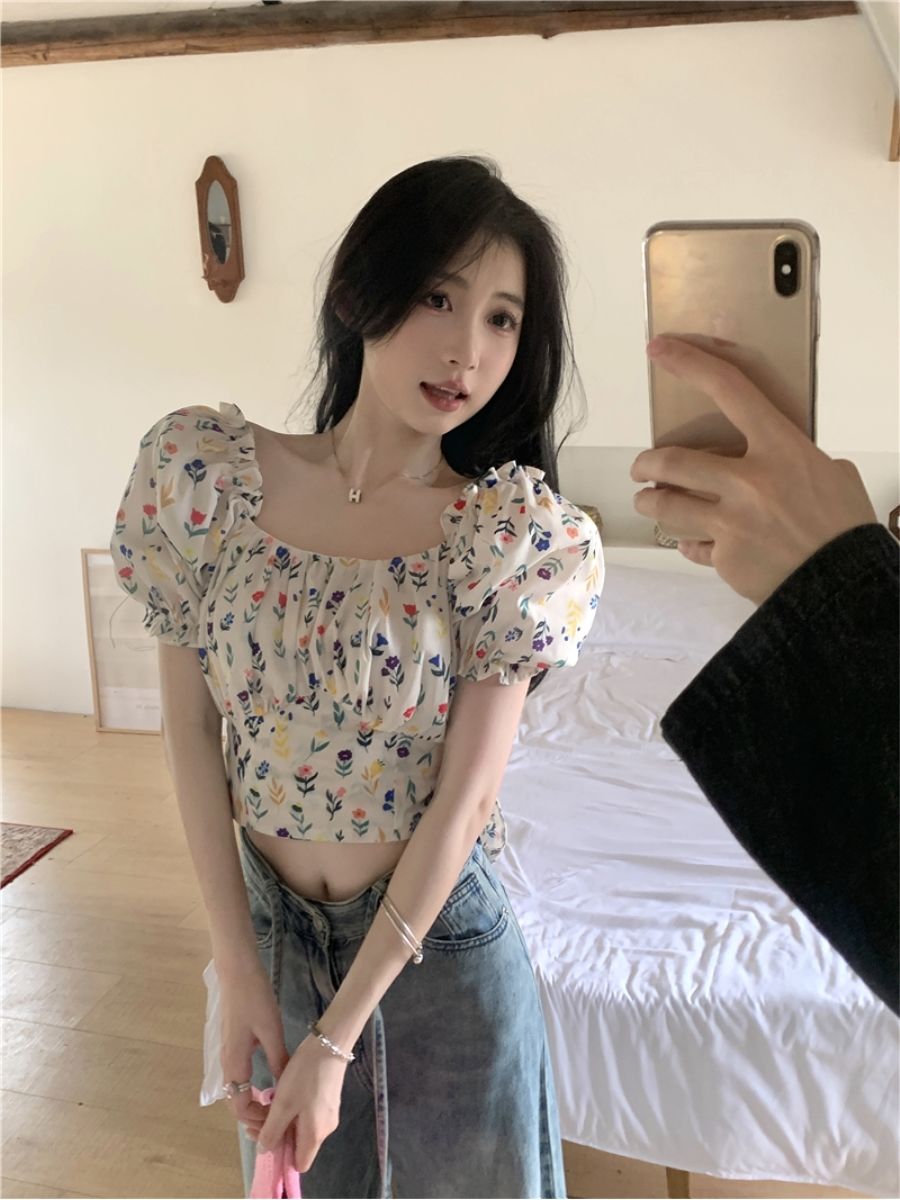 Blouses Women Floral Printed B - огляд і ціна Crop Blouse Linen
