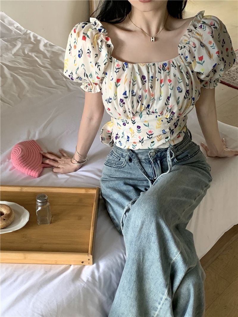 Blouses Women Floral Printed B - огляд і ціна Crop Blouse Linen