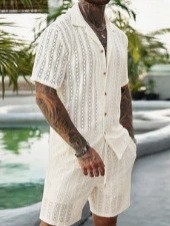 Men Crochet Knit 2 Piece Set L - огляд і ціна Summer Clothing Vacation