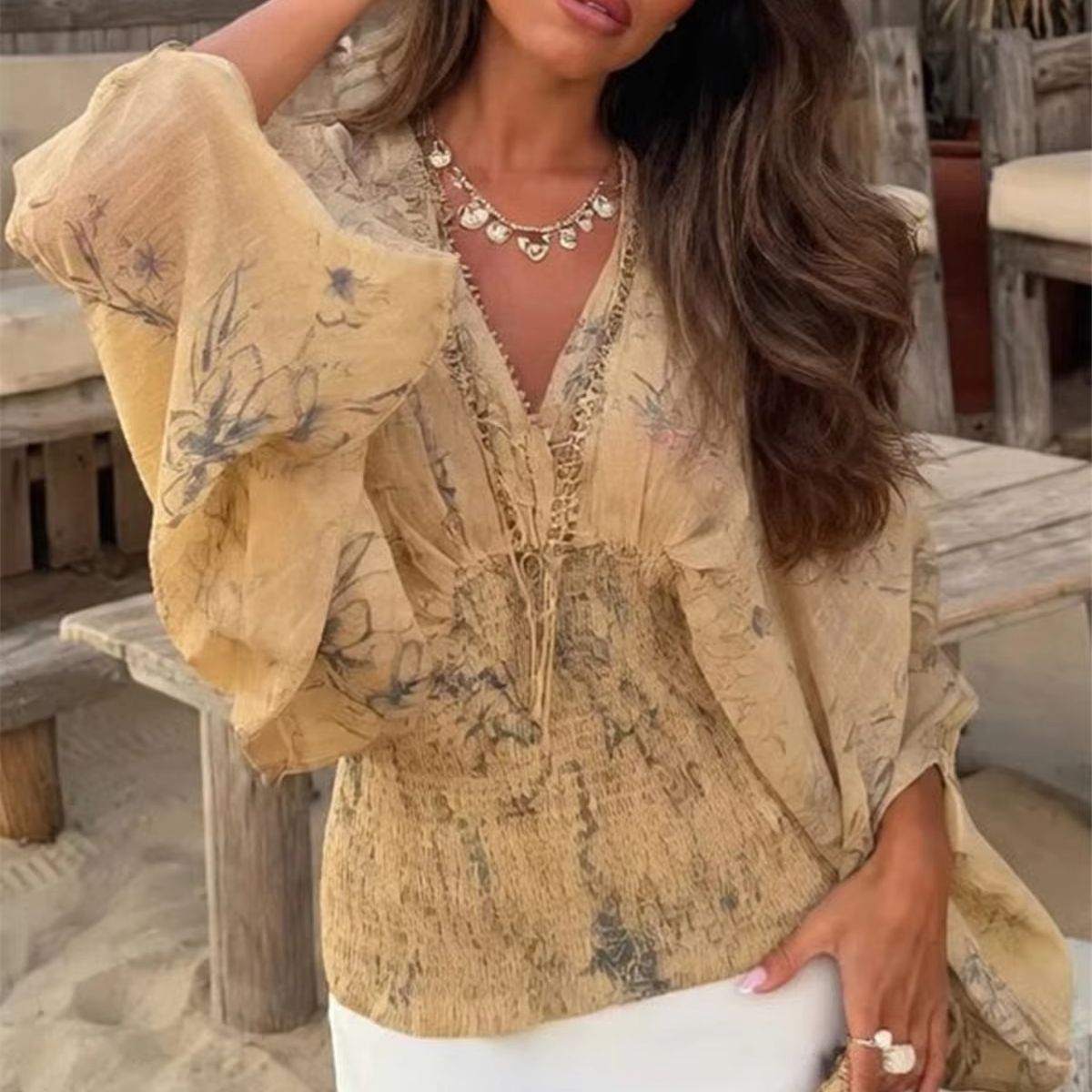V Neck Printed Vintage Shirt W - огляд і ціна Summer Clothing Resort