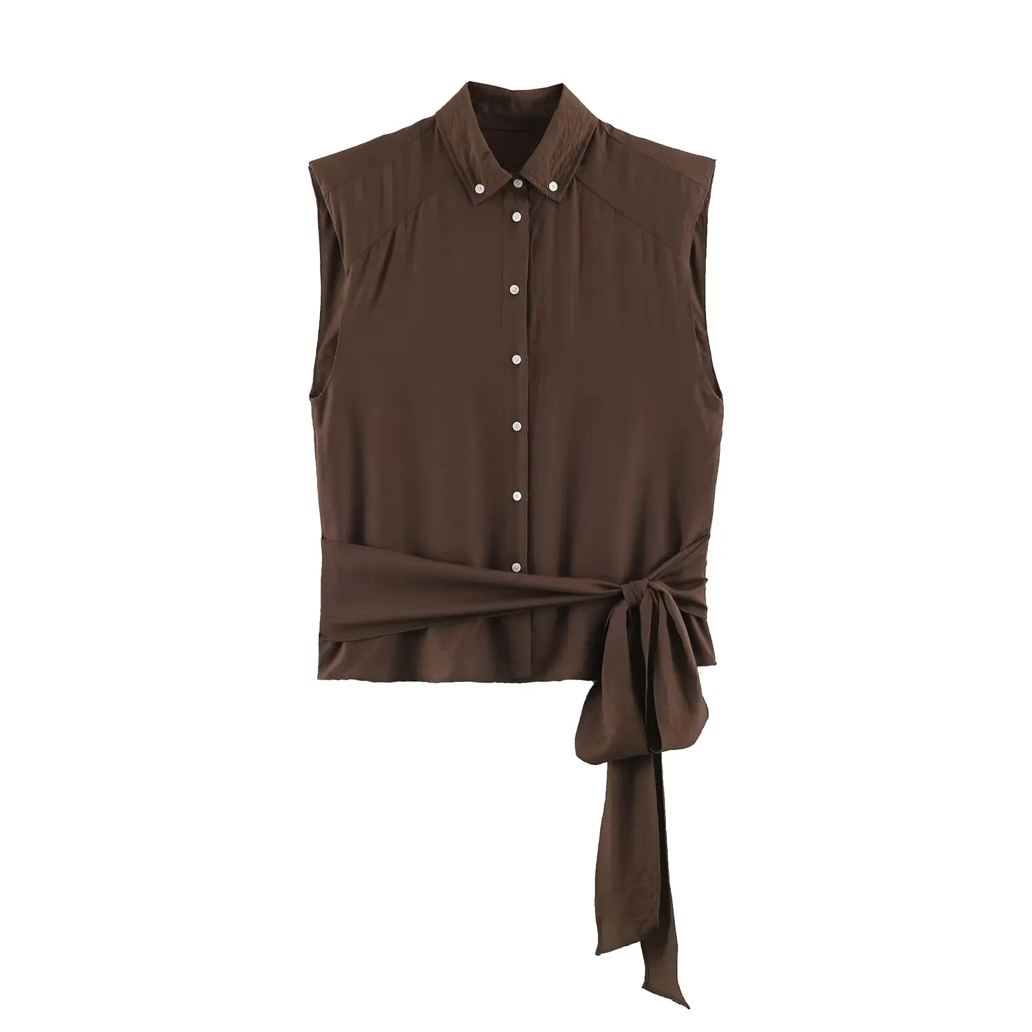 New Fashion Women Casual Coffe - огляд і ціна Crop Blouse Linen
