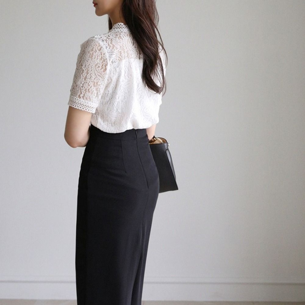 Elegant Sweet Short Sleeve Lac - огляд і ціна Crop Blouse Linen