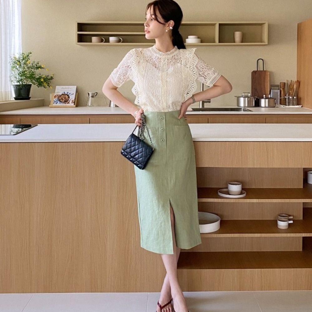 Elegant Sweet Short Sleeve Lac - огляд і ціна Crop Blouse Linen