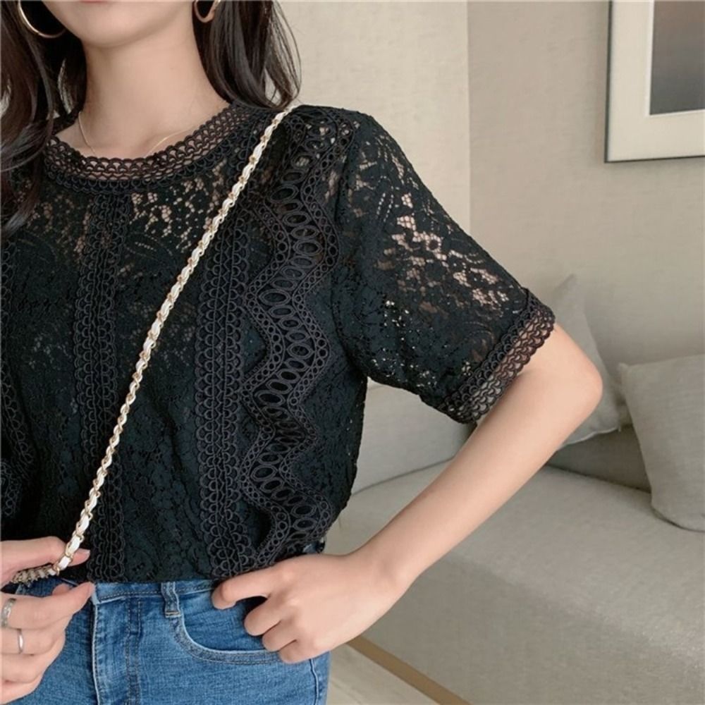 Elegant Sweet Short Sleeve Lac - огляд і ціна Crop Blouse Linen