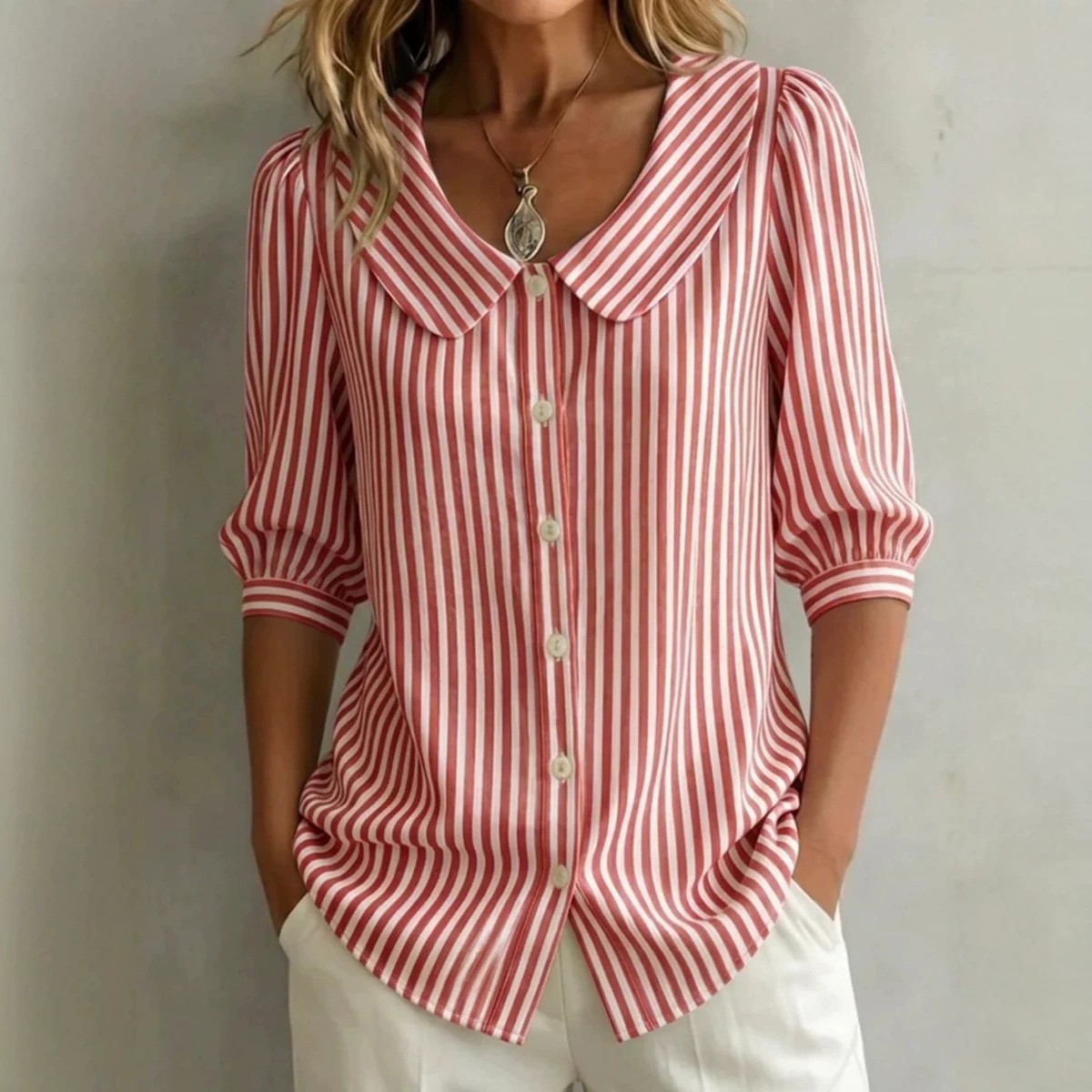 Women's Blouse Short Sleeve St - огляд і ціна Crop Blouse Linen