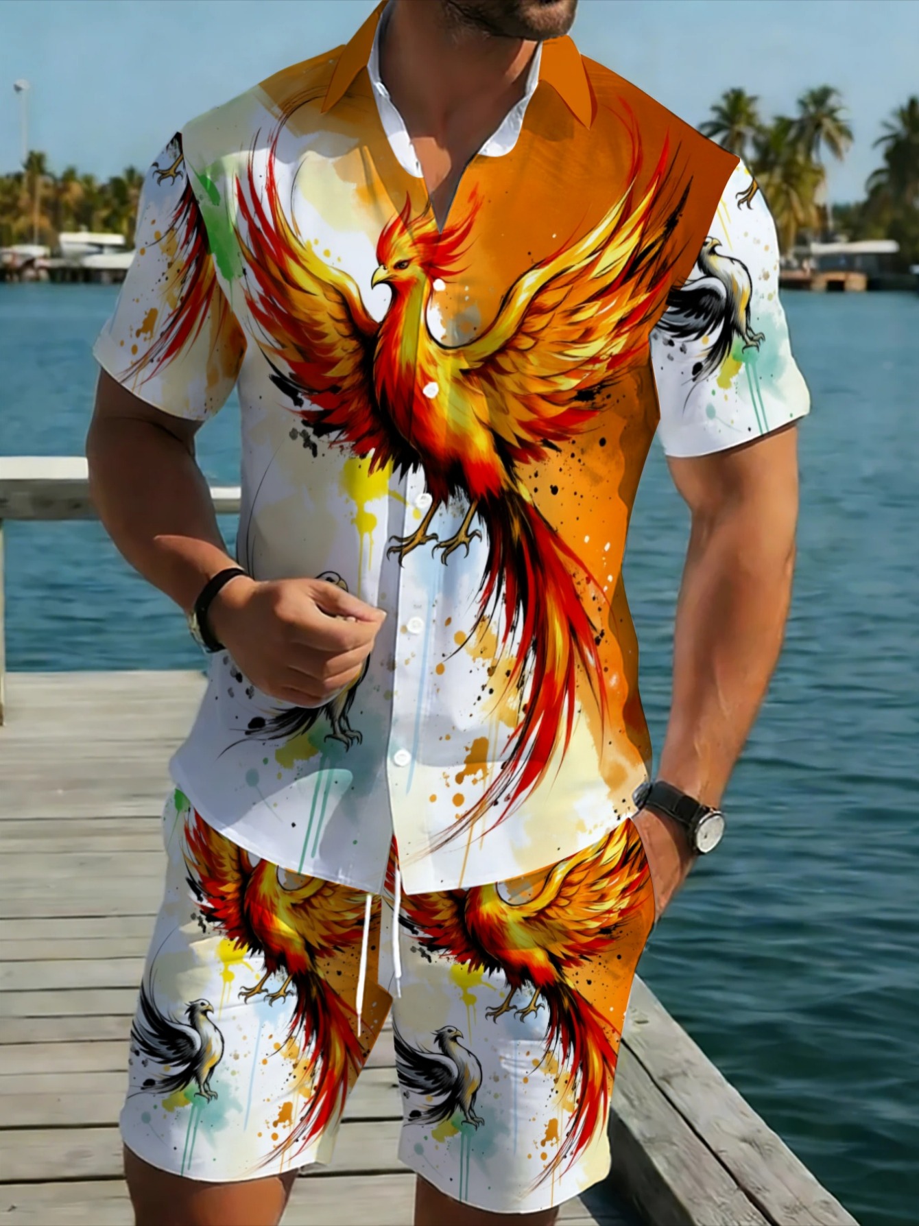 Oriental Phoenix Pattern Men S - огляд і ціна Summer Clothing Vacation